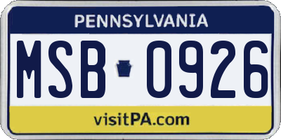 PA license plate MSB0926