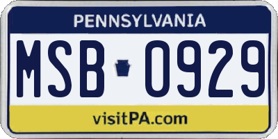 PA license plate MSB0929