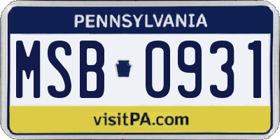 PA license plate MSB0931