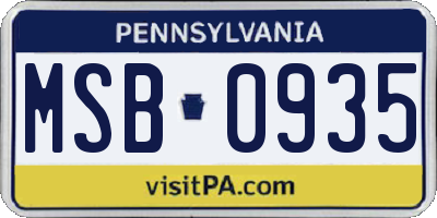 PA license plate MSB0935