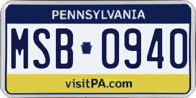 PA license plate MSB0940