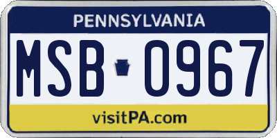 PA license plate MSB0967