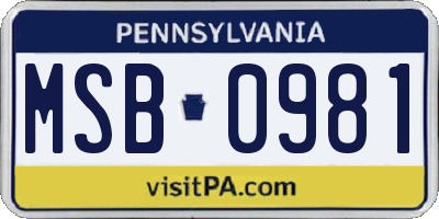 PA license plate MSB0981