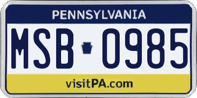 PA license plate MSB0985