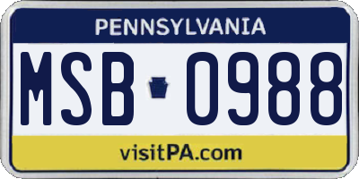 PA license plate MSB0988