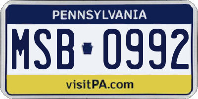 PA license plate MSB0992