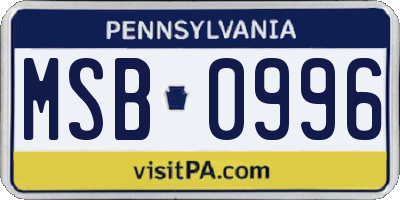 PA license plate MSB0996