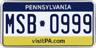PA license plate MSB0999