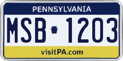PA license plate MSB1203