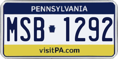 PA license plate MSB1292