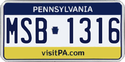 PA license plate MSB1316