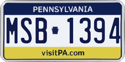 PA license plate MSB1394