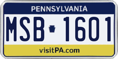 PA license plate MSB1601