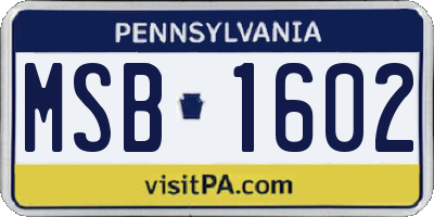 PA license plate MSB1602