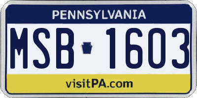 PA license plate MSB1603