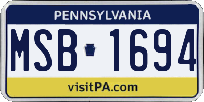 PA license plate MSB1694