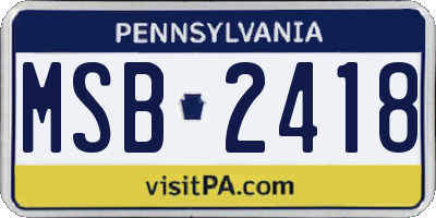 PA license plate MSB2418