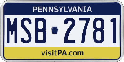 PA license plate MSB2781