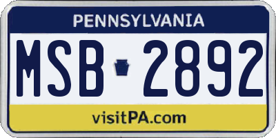 PA license plate MSB2892