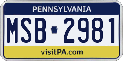 PA license plate MSB2981