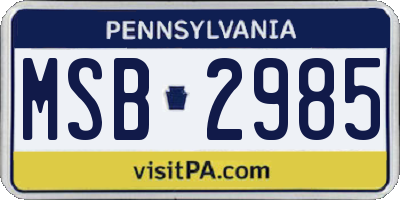 PA license plate MSB2985