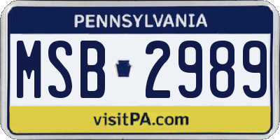 PA license plate MSB2989