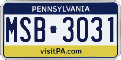 PA license plate MSB3031