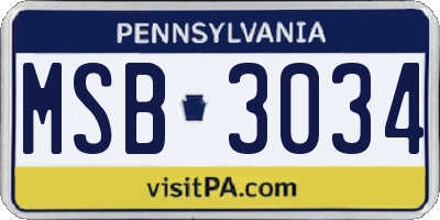 PA license plate MSB3034