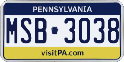 PA license plate MSB3038