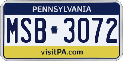 PA license plate MSB3072