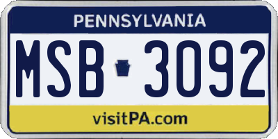 PA license plate MSB3092