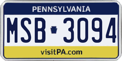 PA license plate MSB3094