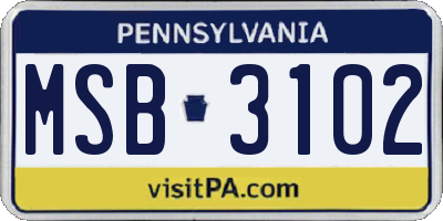 PA license plate MSB3102