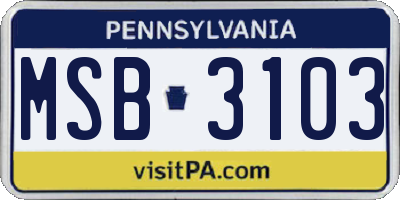 PA license plate MSB3103