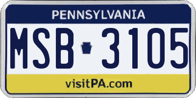 PA license plate MSB3105