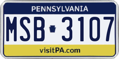 PA license plate MSB3107