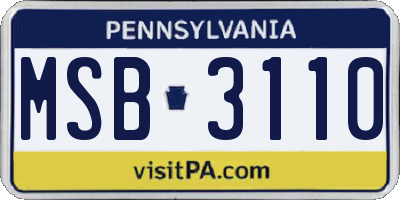 PA license plate MSB3110