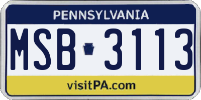 PA license plate MSB3113