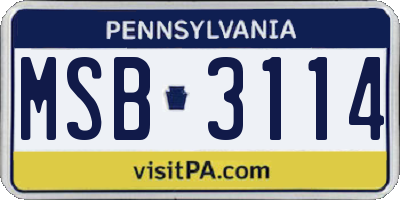 PA license plate MSB3114
