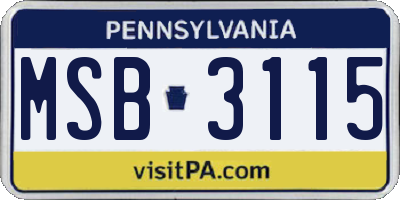 PA license plate MSB3115
