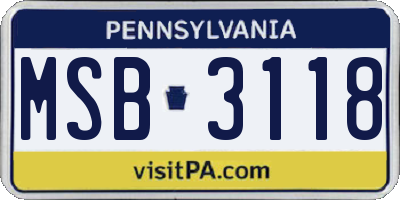 PA license plate MSB3118