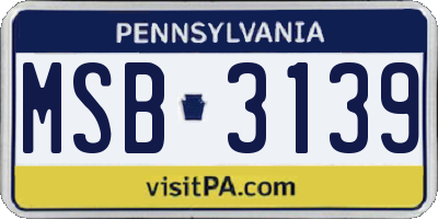 PA license plate MSB3139