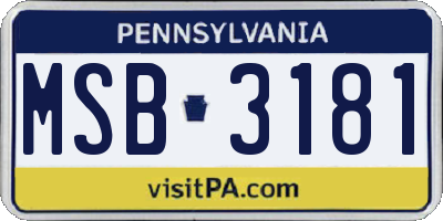PA license plate MSB3181