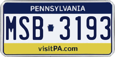 PA license plate MSB3193