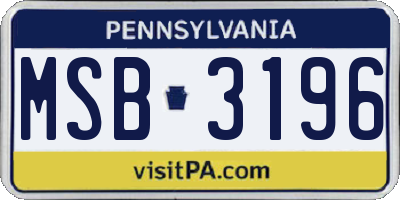 PA license plate MSB3196