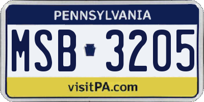 PA license plate MSB3205