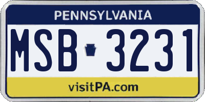 PA license plate MSB3231