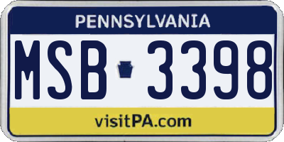 PA license plate MSB3398