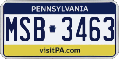PA license plate MSB3463