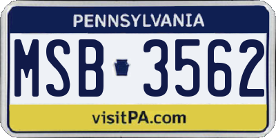 PA license plate MSB3562